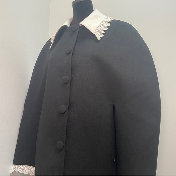 NEW! Shushu/Tong- Black Round Sleeve Coat White Collar UK 10 US 6 Oversized - Picture 9 of 15